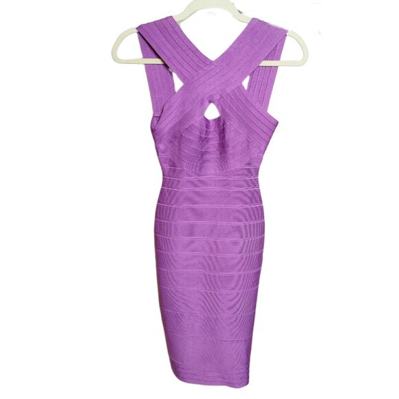 Herve Leger Criss Cross Bodycon Bandage Dress Purple $1050 XS - Picture 3 of 9